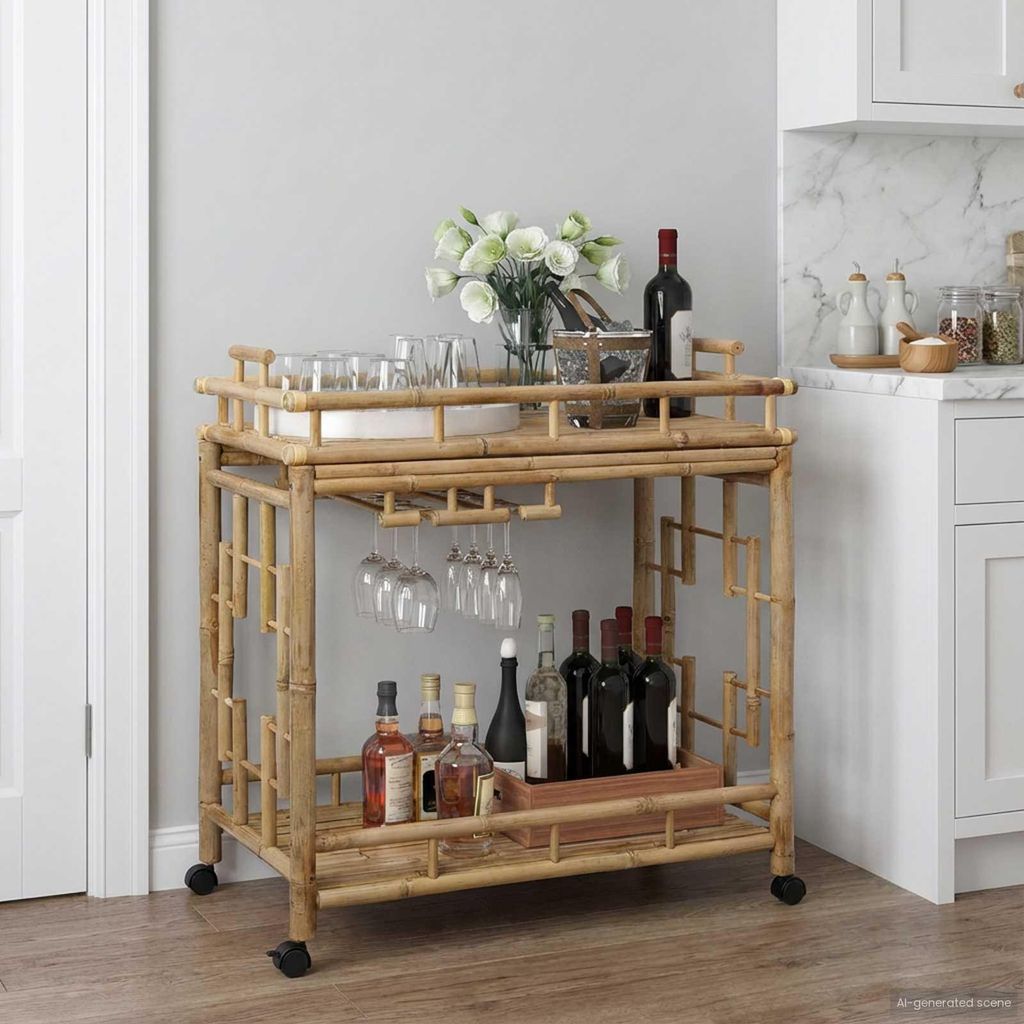 (Robust Möbel)Weintrolley mit Rädern Natur 85x50x93 cm Bambus - Servierwagen NeuMöbel317431