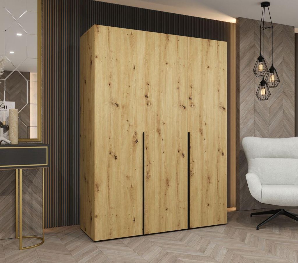 Kleiderschrank 150 cm BETULA - Eiche handwerklich / schwarz