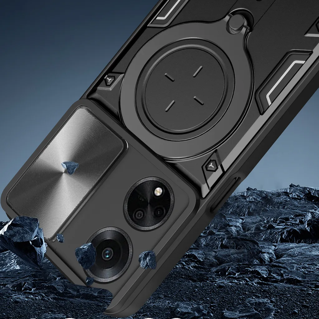 Custodia per Oppo F23 / A1 / A98 5G custodia resistente a doppio strato con copertura della fotocamera e supporto circolare ad anello Viola - 7
