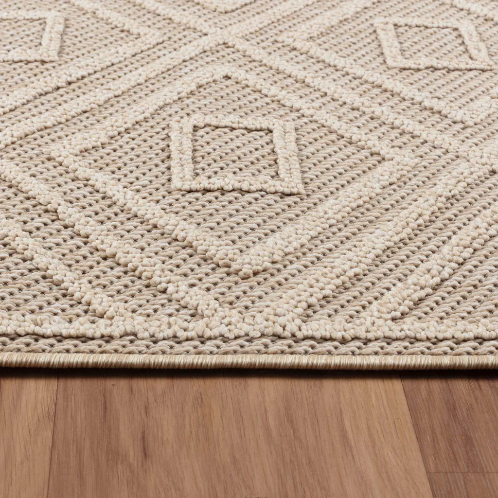 Tapis Extérieur 80x250 cm Résistant Intempéries Effet 3D Relief Beige - 4