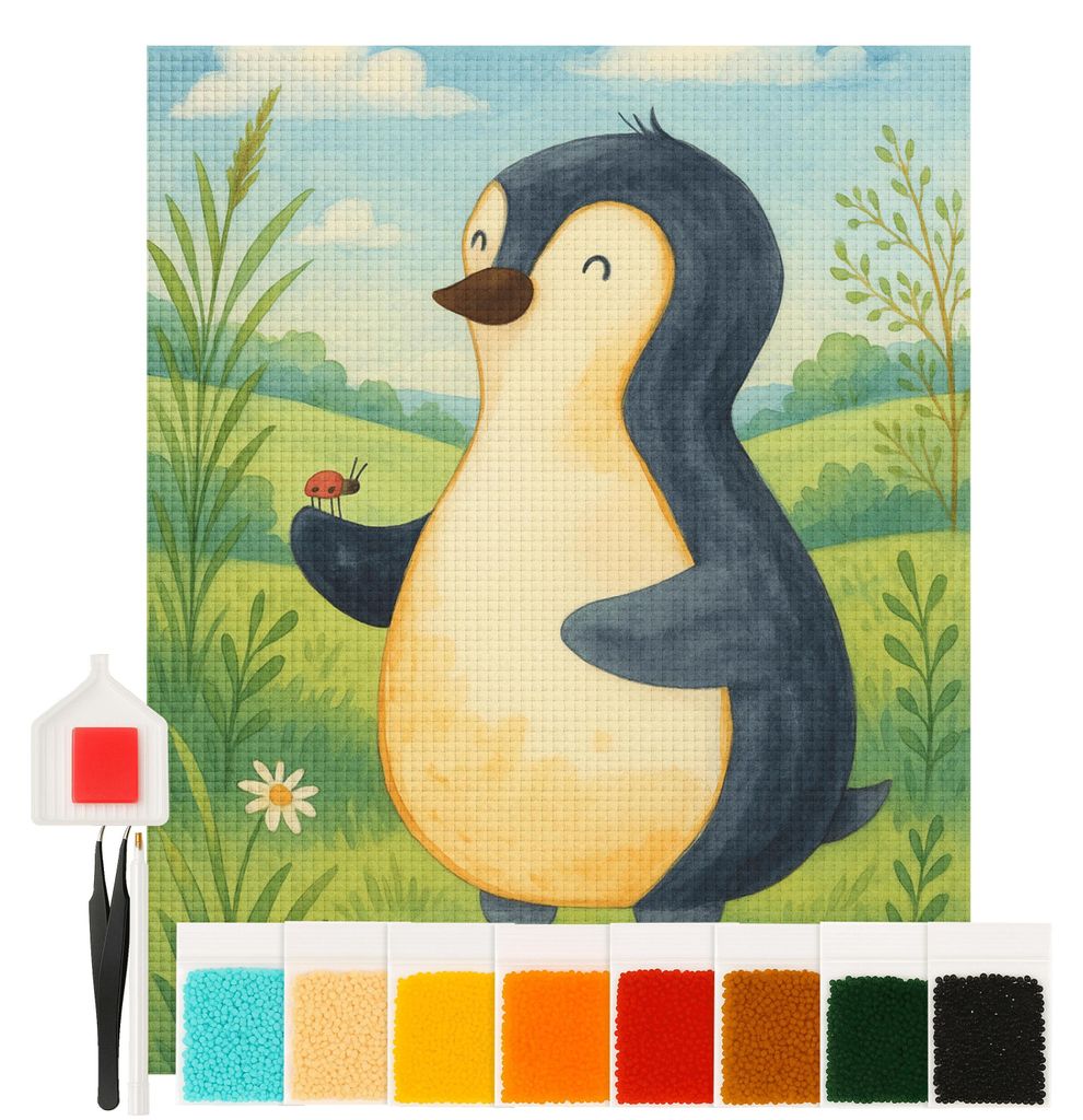 Mr. & Mrs. Panda Diamond Painting Pinguin Marienkäfer Design 40 x 50 cm Mit Rahmen - Weiß - Geschenk, Aufmerksam, Pinguine, Diamant Malen, bilder...