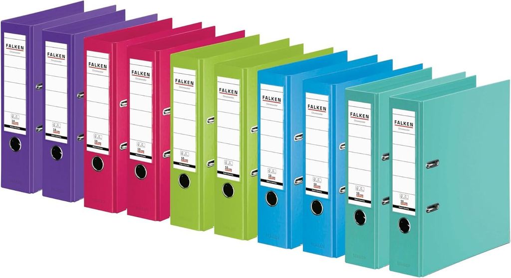 Original Falken 10er Pack Chromocolor Premium-Ordner. Germany. Kunststoffbezug außen und innen 8 cm breit DIN A4 Pastell-Farbe farbig sortiert zu...
