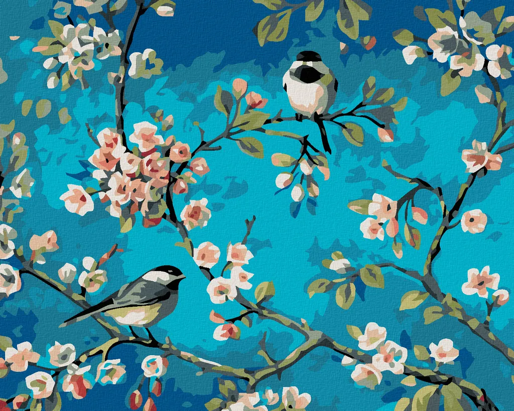 Zuty - Pittura con diamanti - DUE UCCELLI SEDUTI, 40x50 cm, tela tesa su telaio