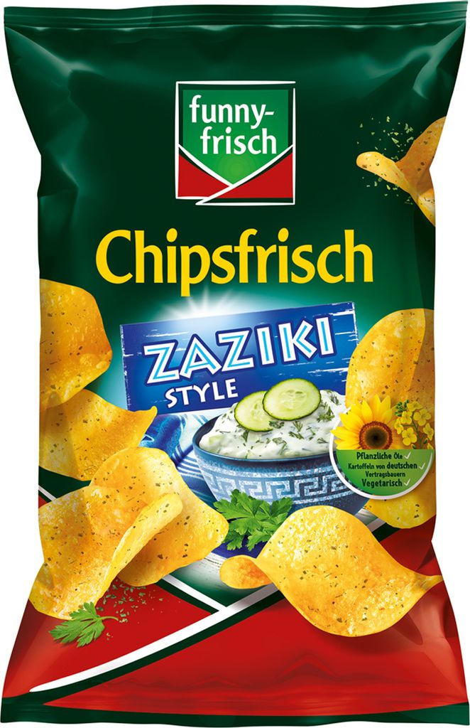 Verpackungsbild funny frisch Chipsfrisch Zaziki Style vegetarisch glutenfrei 150g