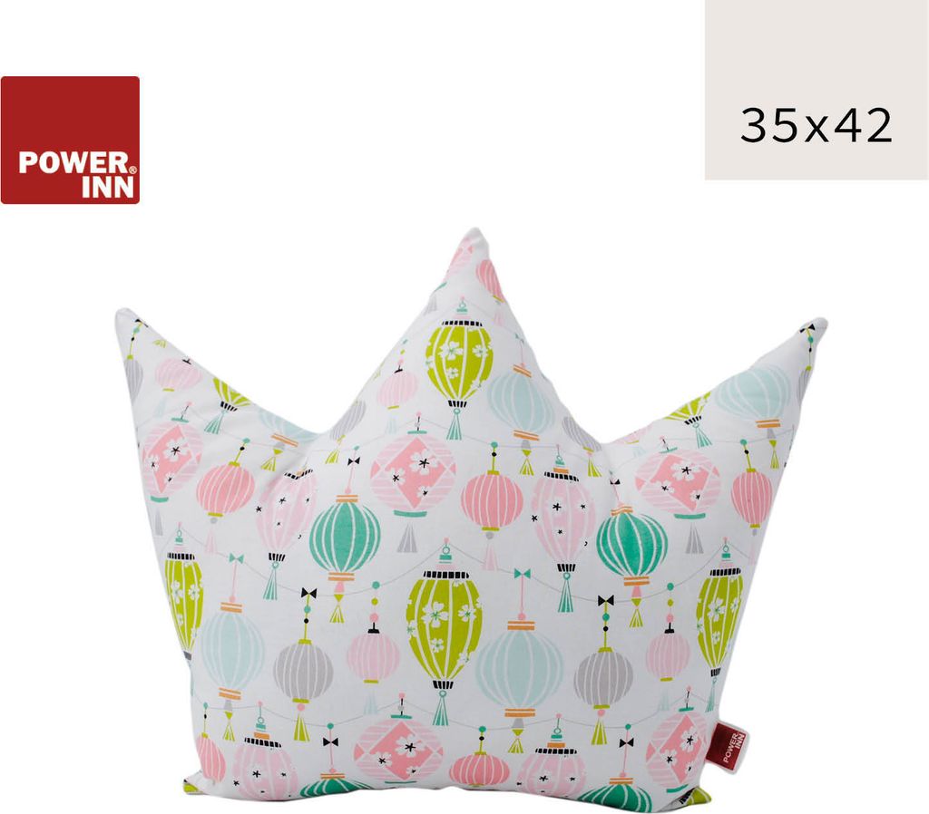 POWER INN Kronenkissen | ca. 42x35cm | Weiß mit Lampinons | Dekokissen | Sofakissen | Kuschelkissen