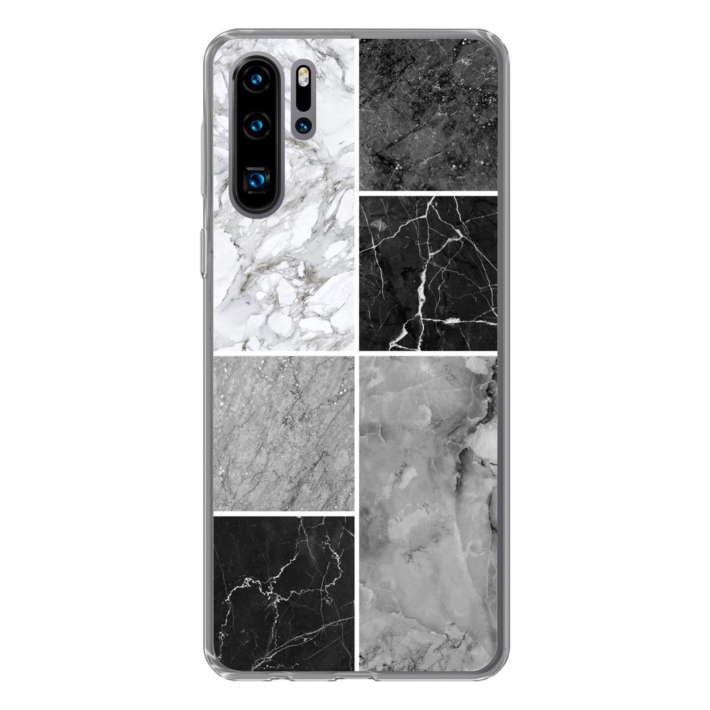 MuchoWow Handyhülle Schutzhülle Hülle für Huawei P30 Pro Marmor - Schwarz - Weiß Silikon Softcase Handy Hülle - Schutzdeckel