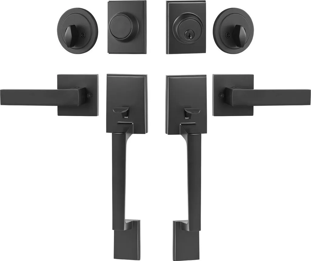 Garniture de porte double noire carrée pour bureau et entrée principale
