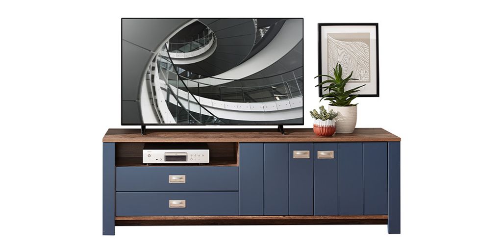 Innostyle Dijon TV-Lowboard Holzwerkstoff Parisian Blue/Haveleiche Cognac