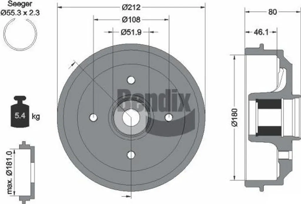 Tambour de frein BDM1132 BENDIX haute résistance avec fonte OE 424735