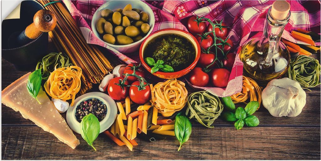 ARTland Wandbild, selbstklebend Italienisch mediterrane Lebensmittel Größe: 150x75 cm