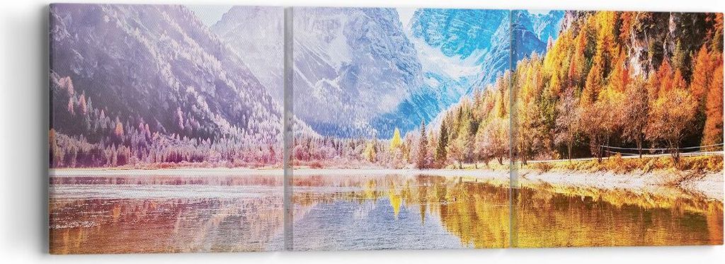 Bild auf Leinwand - Leinwandbild - 3 Teile - Herbst Landschaft Berge - 90x30cm - Wand Bild - Wanddeko - Wandbilder - Leinwanddruck - Bilder - Wandd...