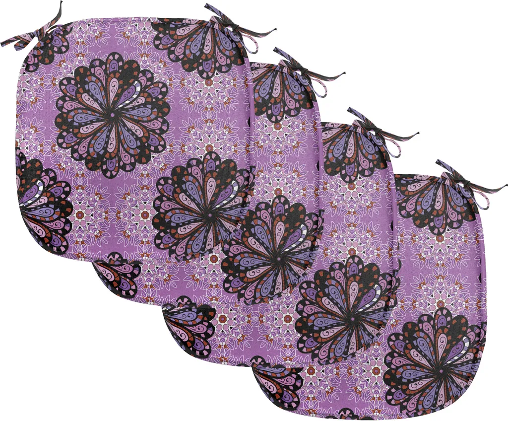 Coussin de Chaise Anti-Glisse Mandala Violet : Confort Lot de 4 Pièces