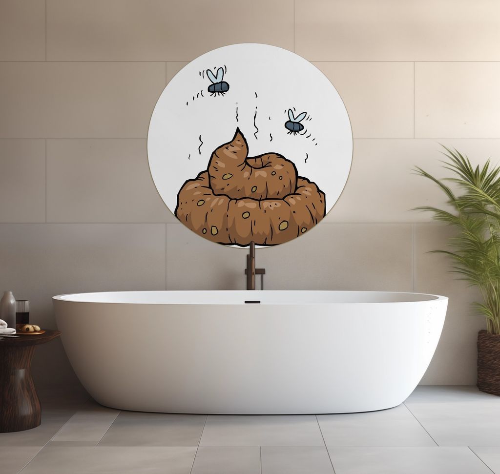 Wallario wasserfestes Poster selbstklebend 90 x 90 cm, Comic Scheißhaufen mit Fliegen, Badezimmerposter Spritzschutz mit Hochglanzoberfläche in G...