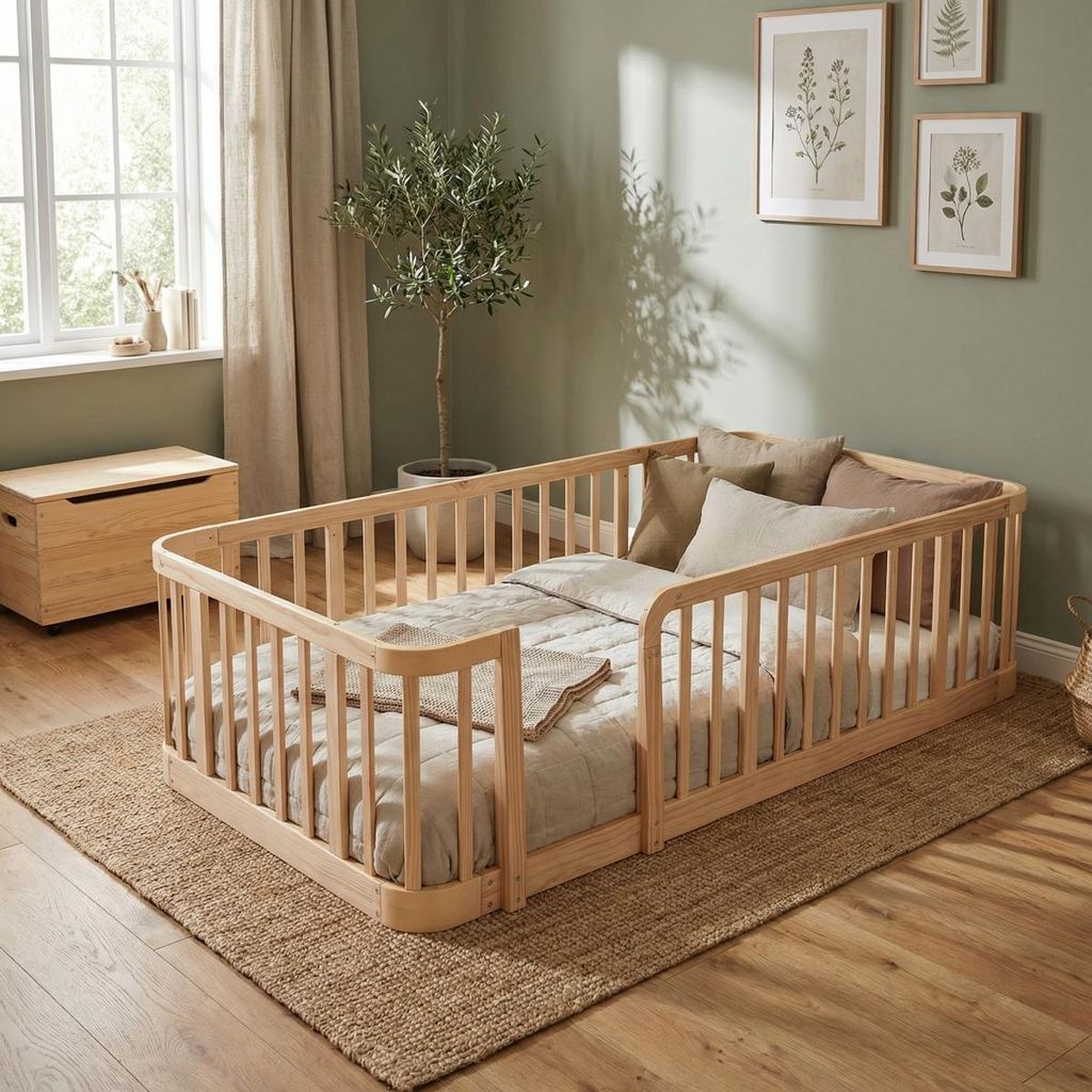 Parc pour bébé 90 x 200 cm en bois naturel, barrière de Image du produit 