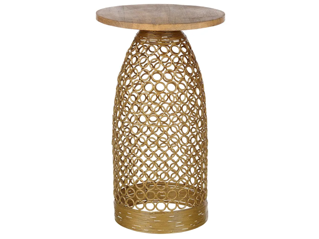 Table d'appoint ronde en bois de manguier clair et métal doré Beliani