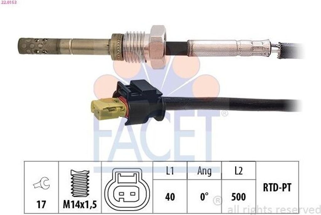 FACET 22.0153 Abgastemperatursensor passend für MERCEDES-BENZ E-Klasse Limousine (W211) M14x1,5