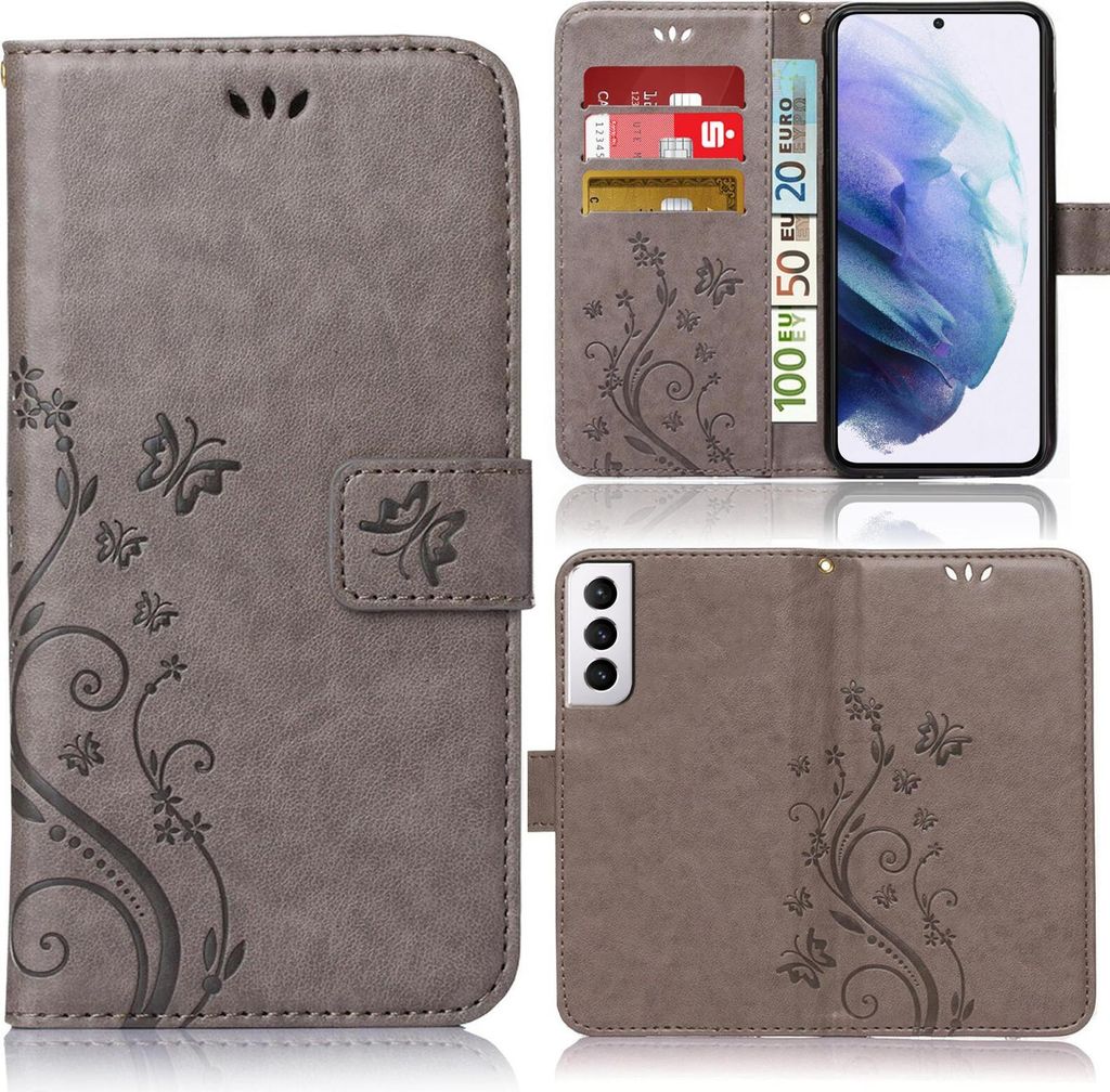 Collage of a phone case in different views and states.