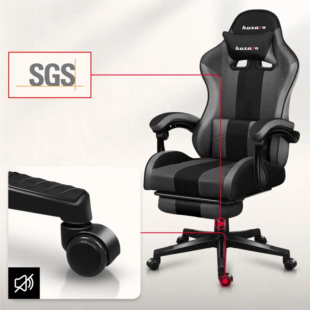 Siège Gaming Confortable Huzaro Force 4.7 Gris pour Longues Sessions - 5