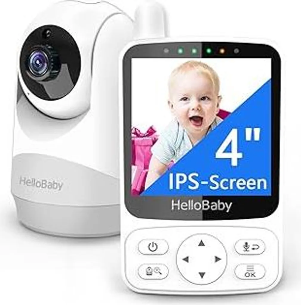 HelloBaby Babyphone con videocamera, 29 ore di autonomia della batteria Babyphone, 318°/120° Baby Monitor con videocamera pan-tilt telecomandata 2X zoom, videocamera a visione notturna a infrarossi Modalità ECO, fino a 1000 piedi, audio bidirezionale - 1