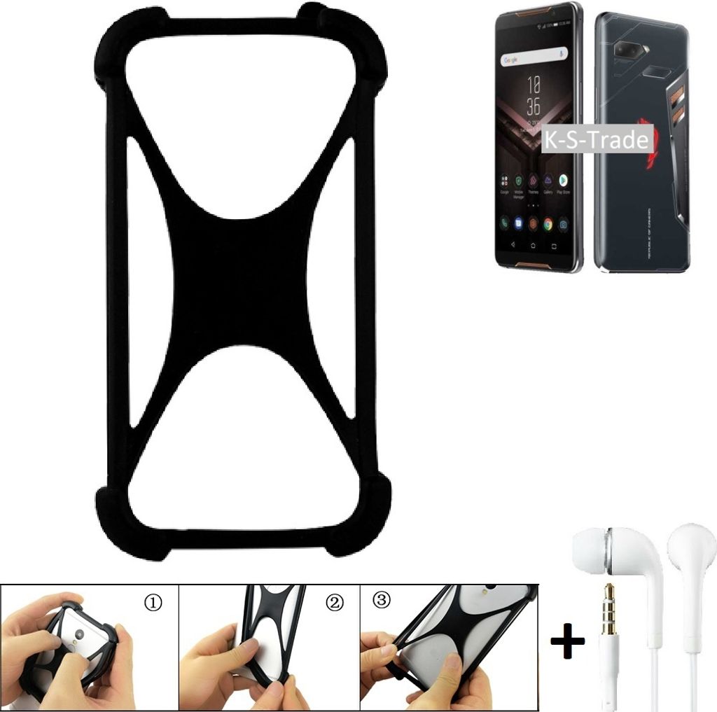 K-S-Trade Handy-Hülle + headphones kompatibel mit Asus ROG Phone Schutz-Hülle Bumper Silikon Cover Case Silikoncase Silikonbumper TPU Softcase