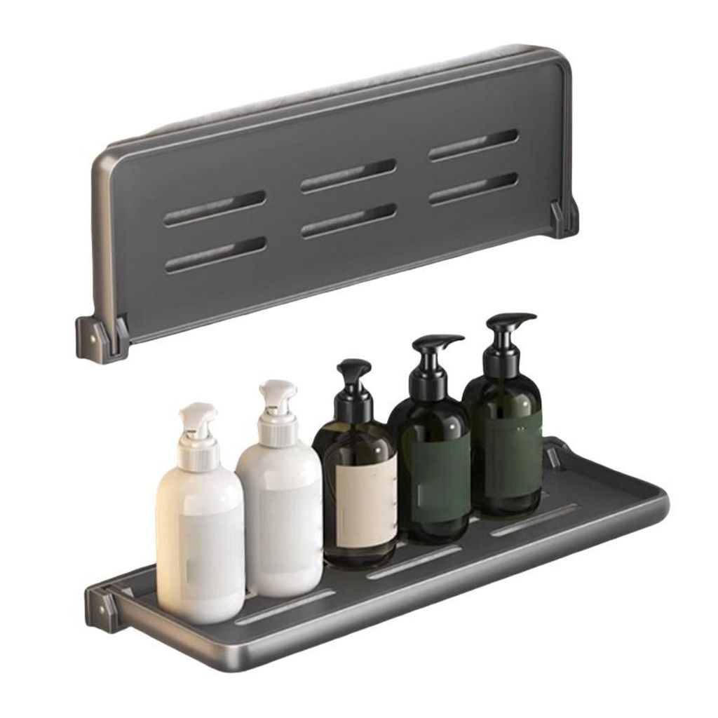 Klappbares Wandregal ohne Bohren – Aluminium Ablage, wasserfest, platzsparend, vielseitig, belastbar, doppelt, grau, 40cm