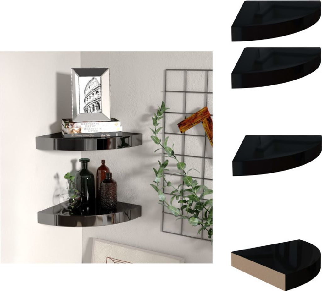 vidaXL Eck-Schweberegale 2 Stk. Hochglanz-Schwarz 25x25x3,8 Produktbild 