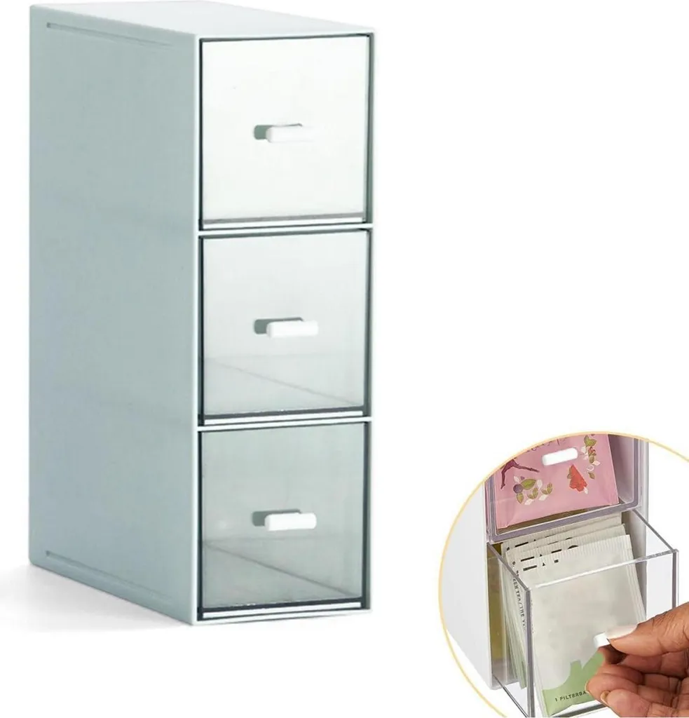 Organizer Cucina Blu 3 Cassetti | Porta Cialde e Bustine Tè Versatile