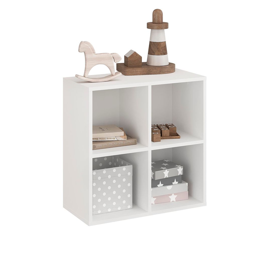 KOMTO Bücherregal Weiß – Regal mit 4 Fächern, Würfelregal, Standregal Schmal für Wohnzimmer, Kinderzimmer, Schlafzimmer | Cube Regal 61 x 60...
