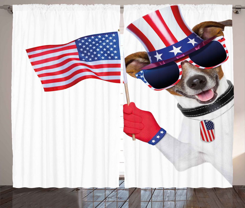 ABAKUHAUS 4. Juli Rustikaler Gardine, Patriotischer Haustier-Hund, Schlafzimmer Kräuselband Vorhang mit Schlaufen und Haken, 280 x 225 cm, Mehrfarbig