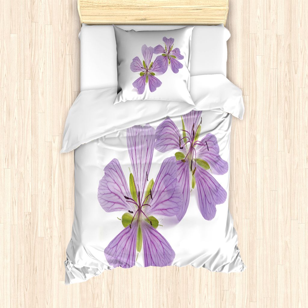 ABAKUHAUS Pelargonien Bettbezug Set für Einzelbetten, Foto von Blumen und Knospen, Milbensicher Allergiker geeignet mit Kissenbezug, 135 cm x 200 ...