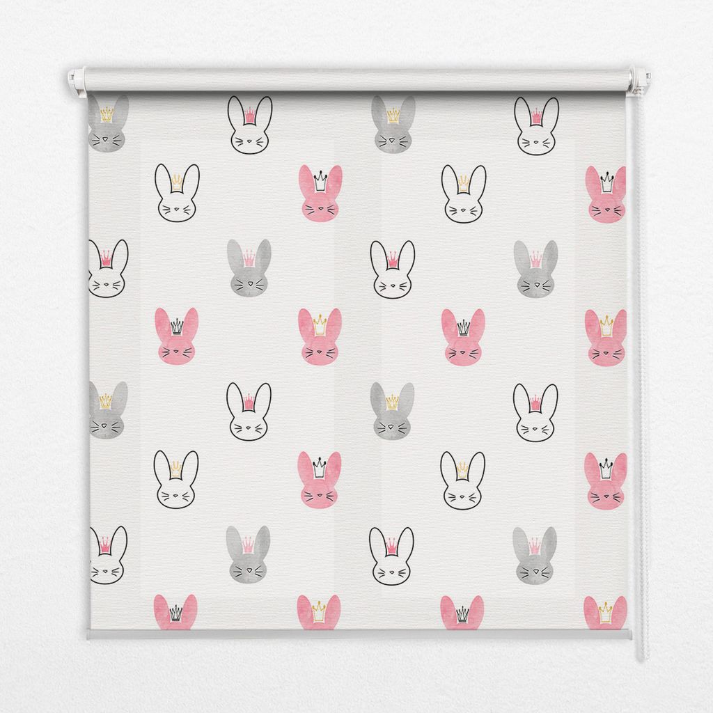 Seitenzug-Rollo Fensterrollo Jalousie - Lichtdurchlässig Springrollos - 130x240 cm - Farbige Kaninchen mit Kronen