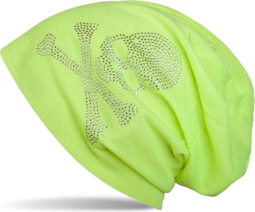 styleBREAKER klassische Beanie Mütze mit Totenkopf Strass Applikation, Uni 04024034