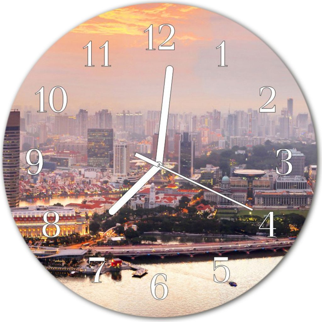 Glasuhr Wanduhr Küchenuhr Echt-Glas 30fi cm Stadt mehrfarbig
