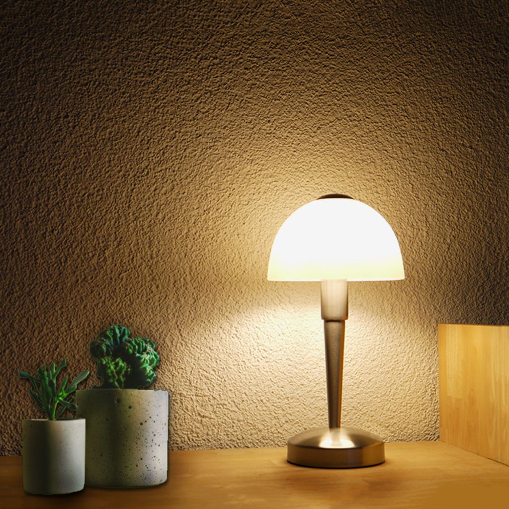 Glas-Tischleuchte "MORITZ" Nickel Nachttisch-Wohnzimmer Lampe E14 Fassung