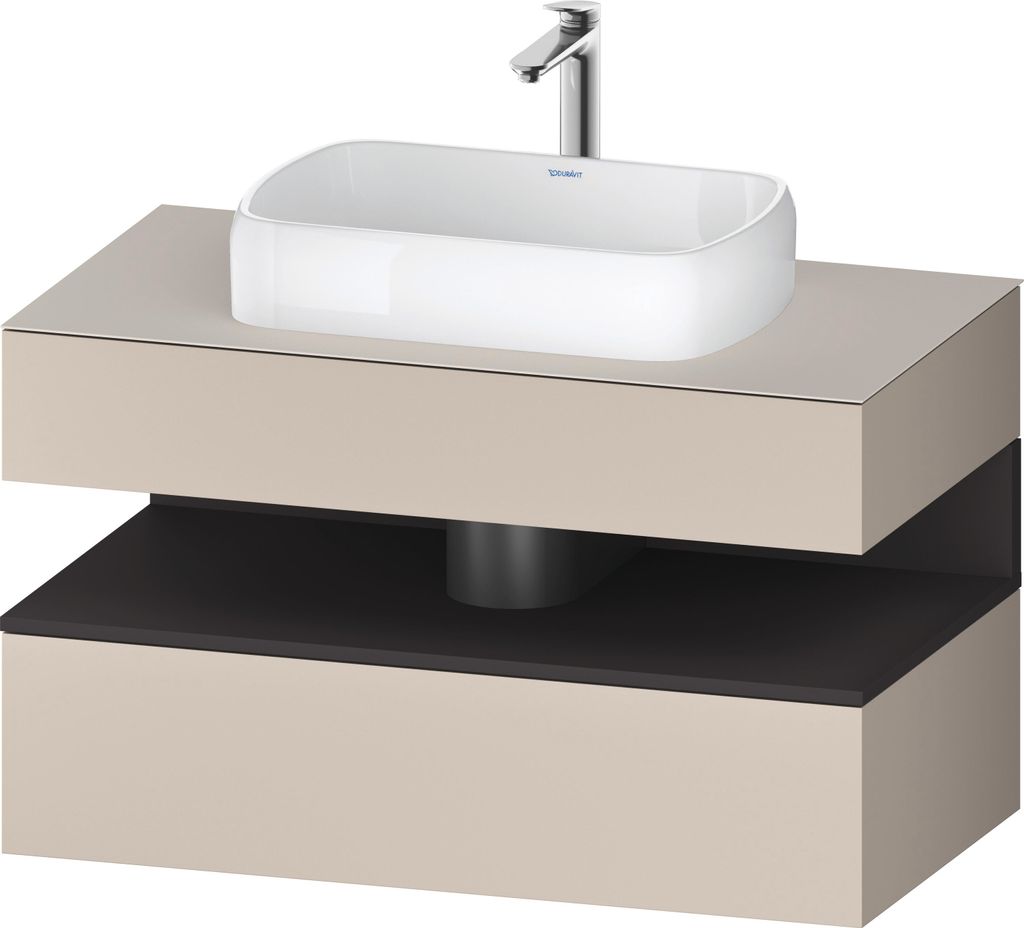 Duravit Qatego Konsolenwaschtischunterbau, 1 Auszug, 1 Schubkasten, Ausschnitt mittig, 1000x550x600mm, Nische Graphit Supermatt, QA4731080830000