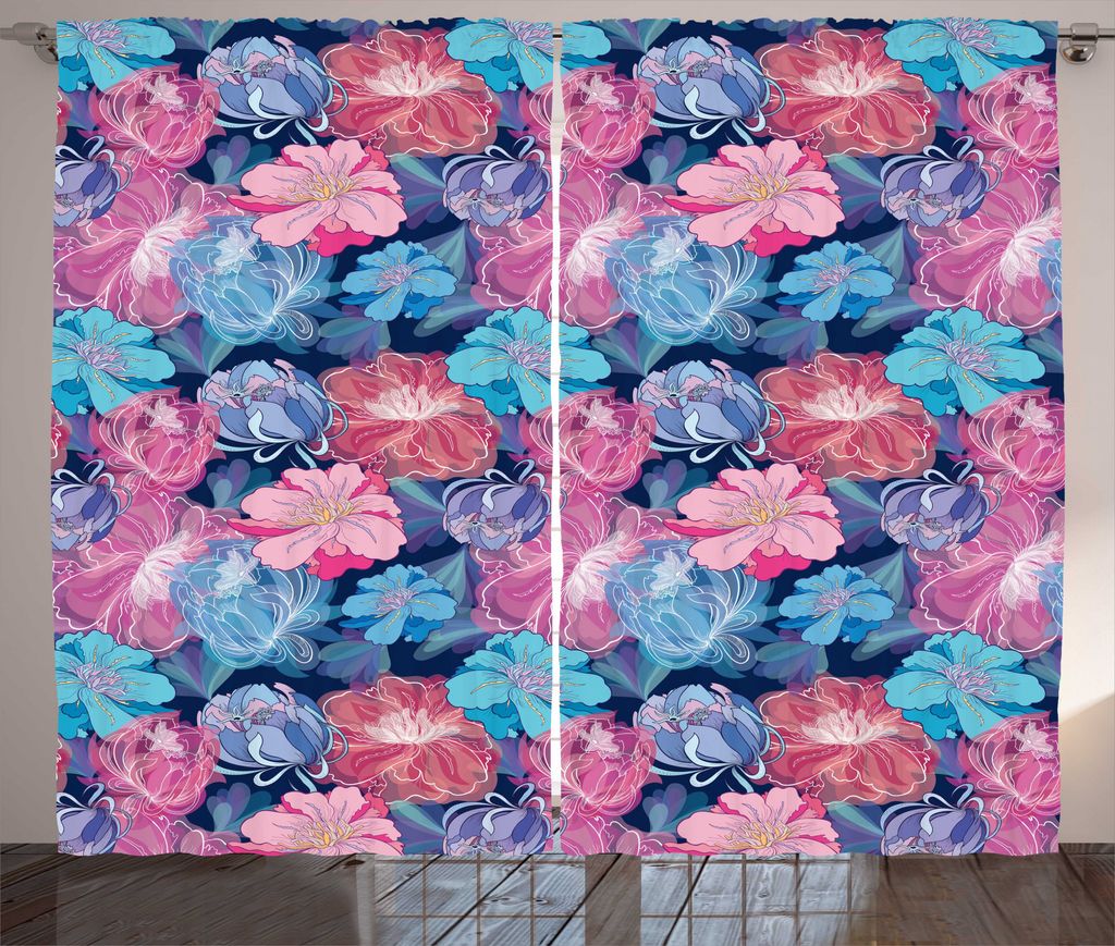 ABAKUHAUS Natürlich Rustikaler Gardine, Blumenmotive in Aquarell, Schlafzimmer Kräuselband Vorhang mit Schlaufen und Haken, 280 x 225 cm, Pale Sk...