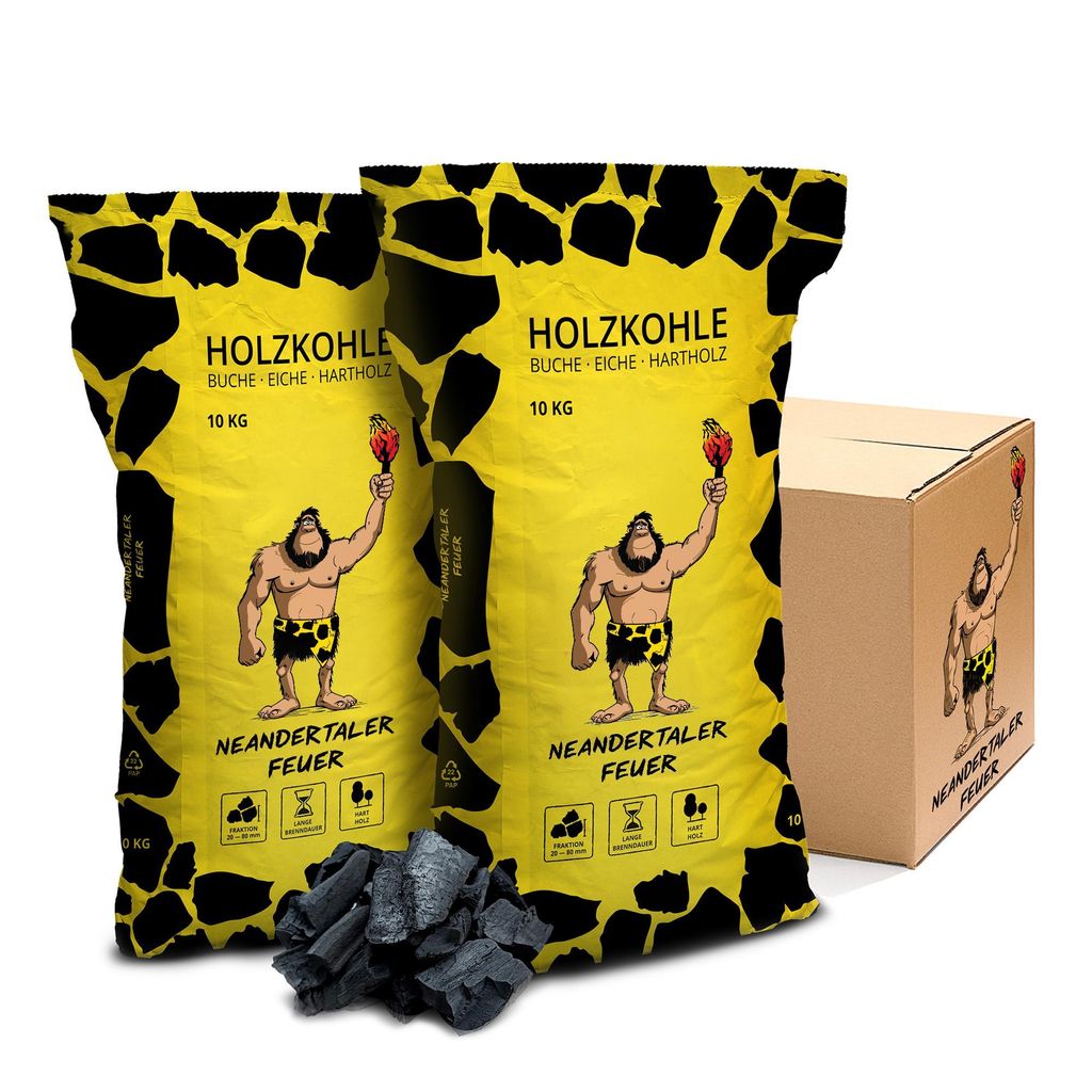 Neandertaler Feuer Holzkohle Grillkohle 20kg Charcoal BBQ Produktbild 