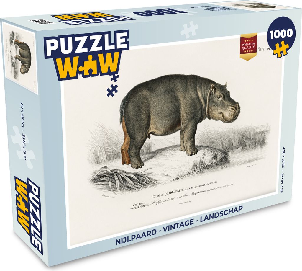 MuchoWow Puzzle 1000 Teile Nilpferd - Vintage - Landschaft - Erwachsene - Rätsel