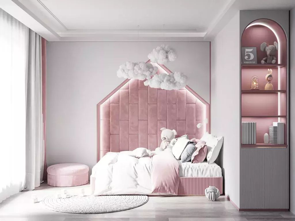 Schaumstoffschutz für die Wand hinter dem Bett Mountains - rosa 