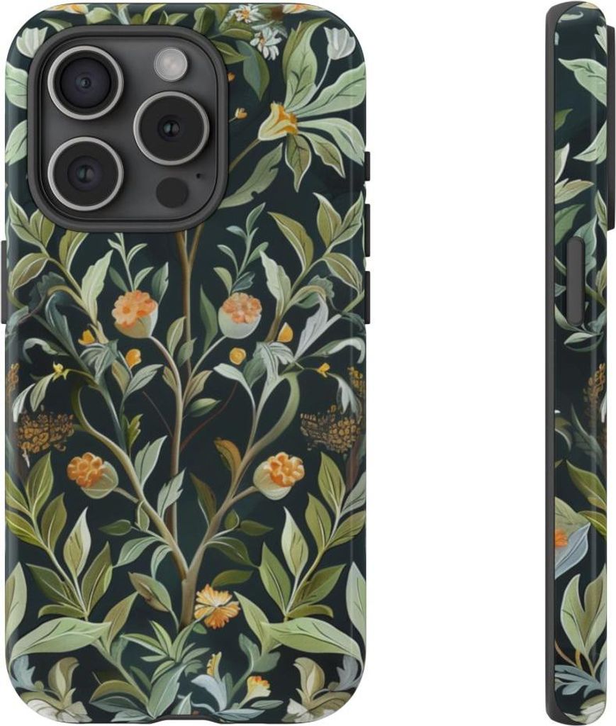 Detaillierte botanische Illustration mit orangefarbenen Blüten – Hülle Kompatibel mit iPhone 15 Pro