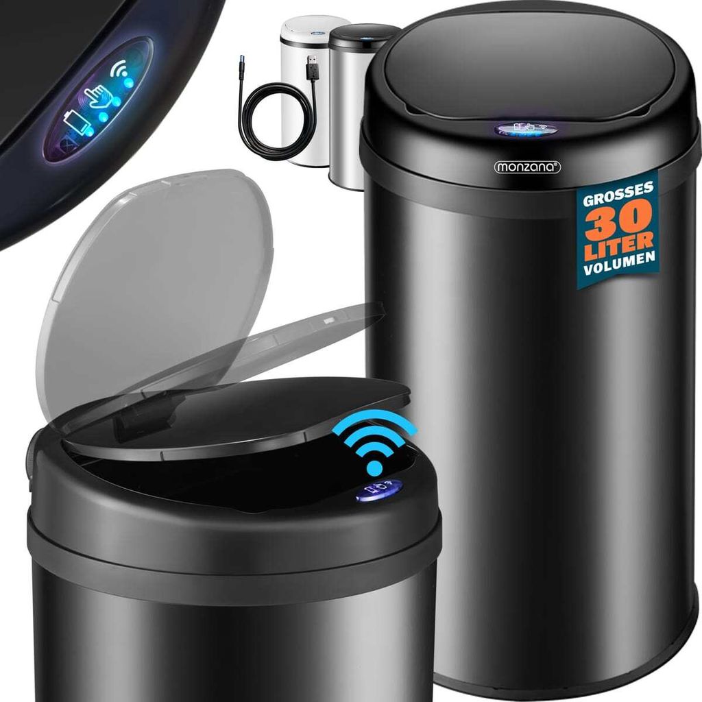 MONZANA Mülleimer Küche mit Sensor 30L Edelstahl USB Ladekabel Berührungslos Deckel Hygienisch Papierkorb Automatik Abfalleimer Wasserdicht B...