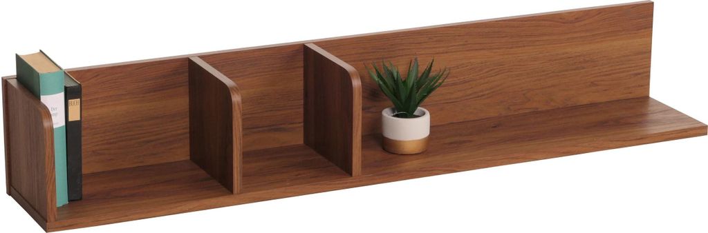Wandregal HWC-M48, Hängeregal Regal Holzregal Schweberegal, 3 Fächer 20x120x21cm Walnuss-Optik