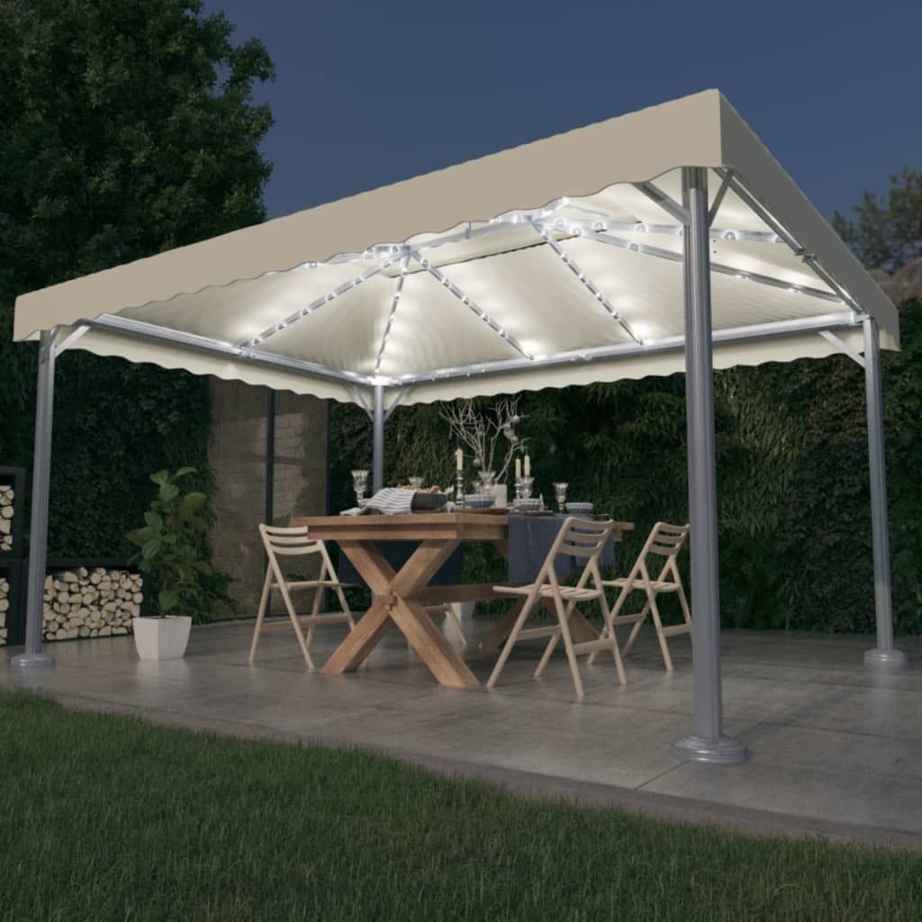 The Living Store Pavillon mit LED-Lichterkette 400x300 cm Cremeweiß Aluminium
