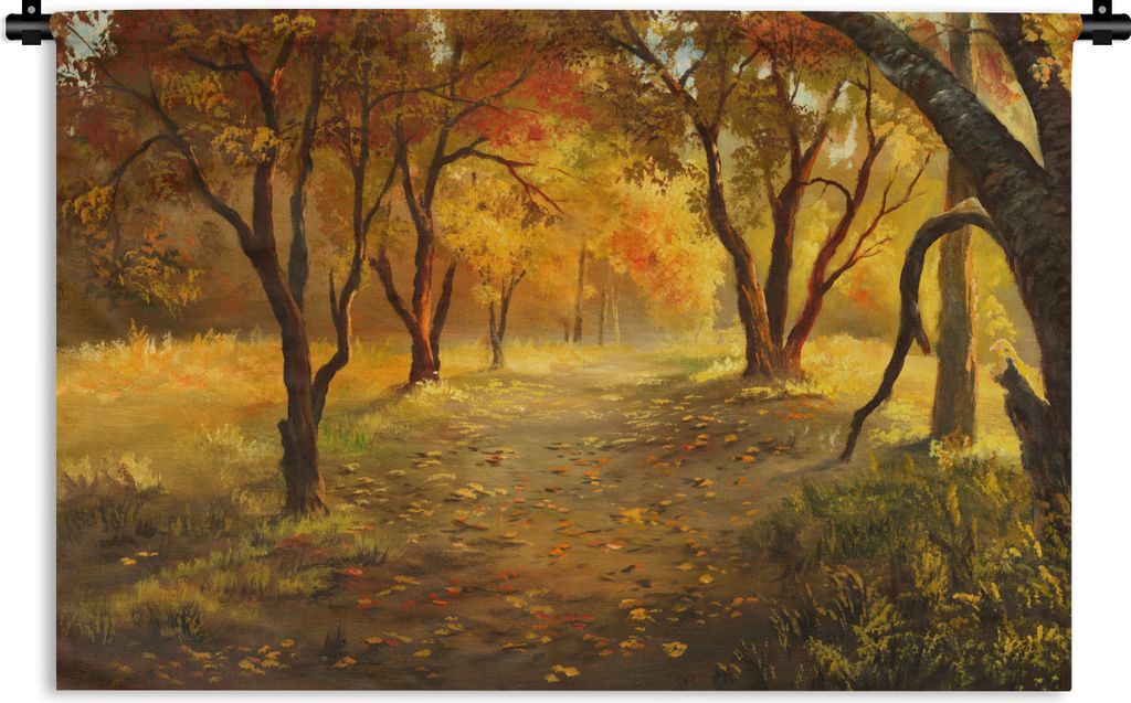 MuchoWow Wandteppich Wandbehang Eine Illustration eines Waldes im Herbst 90x60 cm Tapisserie Dekoration Wandtuch - Wandskulpturen - Bildteppich