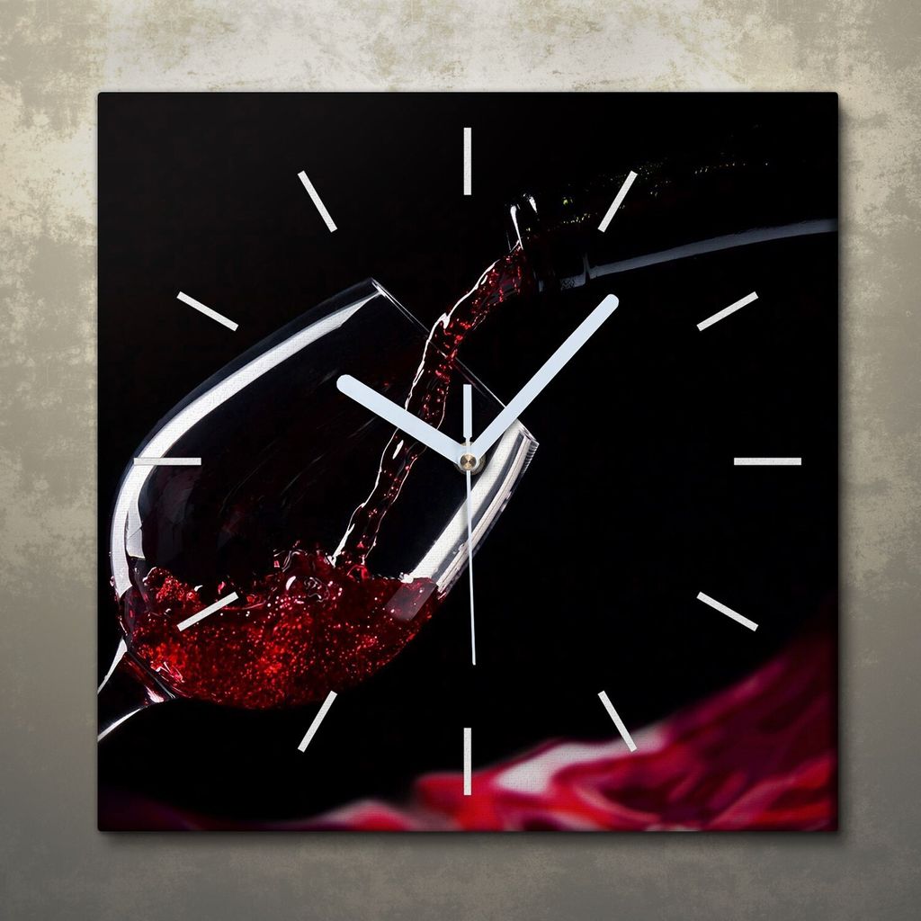 Wohnzimmer Leinwand Uhr Geräuschlos Küche 30x30 Wein, Glas, Motive, weiße Zeiger