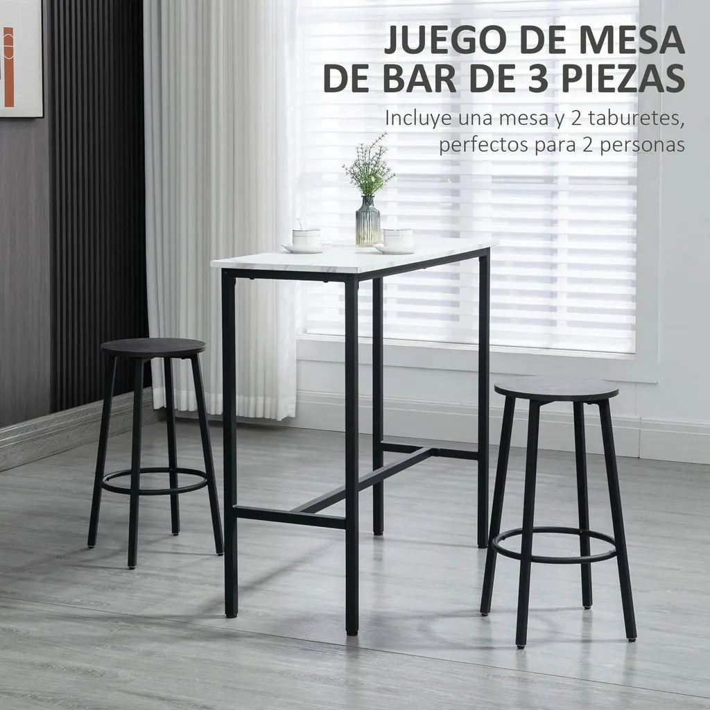 Table de bar bois blanc moderne 100 cm - Structure haute rectangulaire - 3