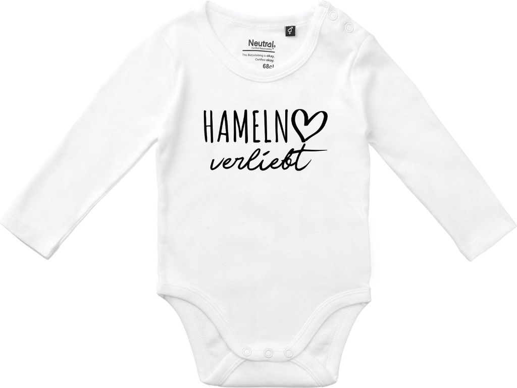 Huuraa Baby Body Hameln verliebt 74 White Baumwolle Fairtrade Langarmbody Geschenkidee