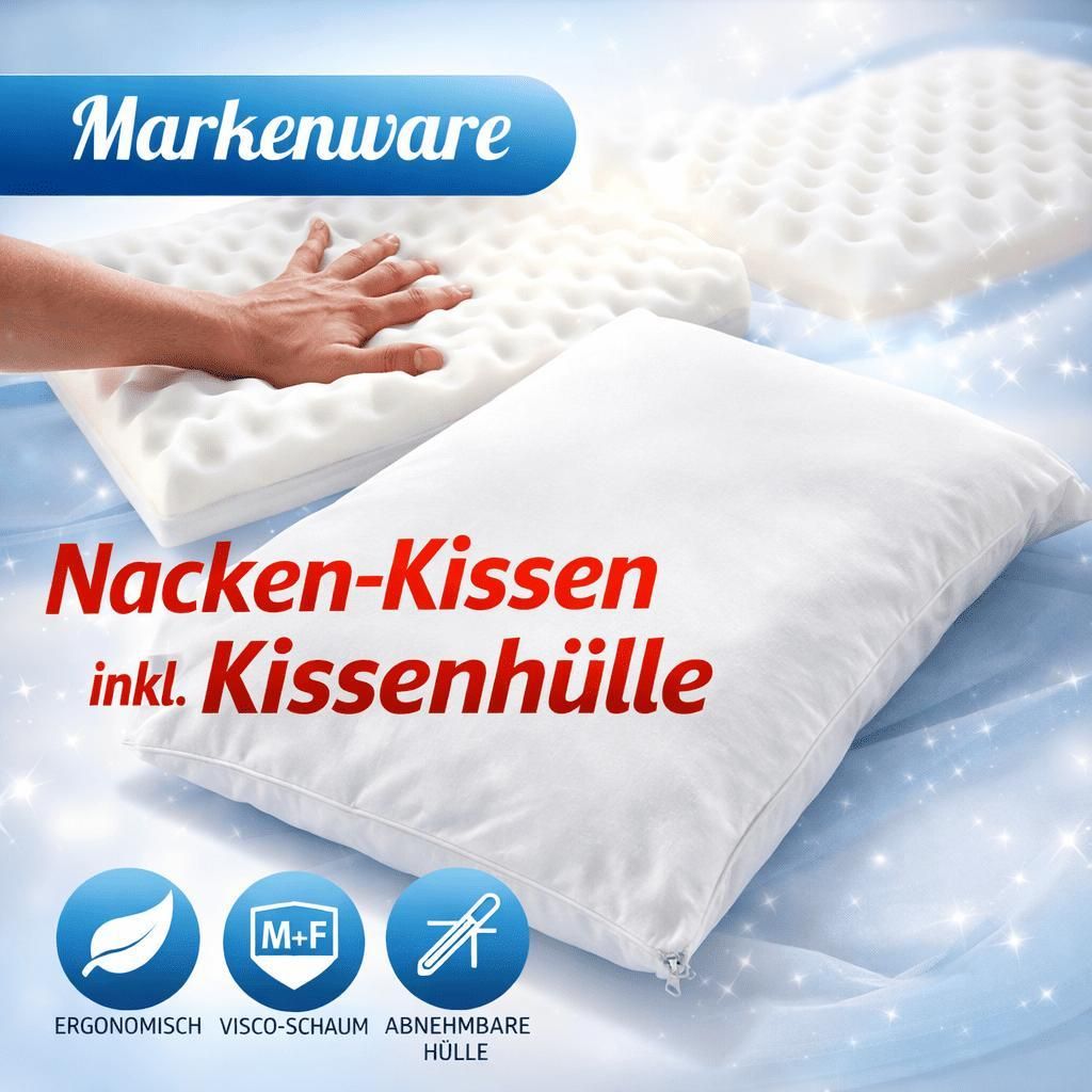 2 Nackenkissen Kopfkissen + Kissenbezug Kissenhülle