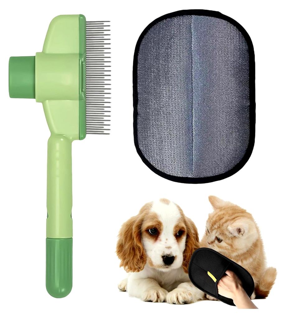 Selbstreinigender Flohkamm für Katzen und Hunde, doppelseitige Pflegehandschuhe für Haustiere