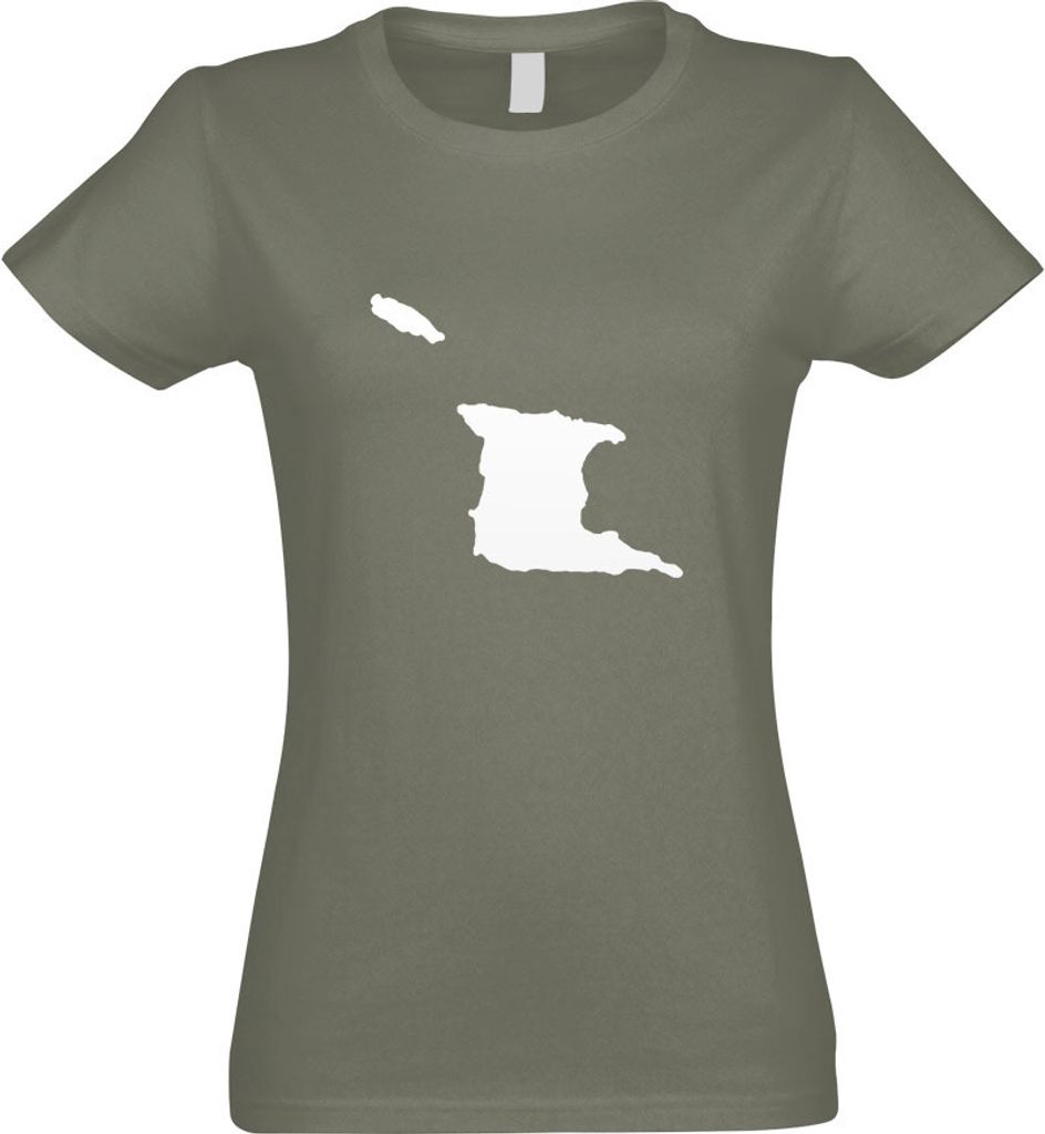 Kiwistar - T-Shirt tailliert - Damen - Olive - Trinidad und Tobago Umriss - mit Motiv Bedruckt - Funshirt Design - Sport - Freizeit - Damen - XL